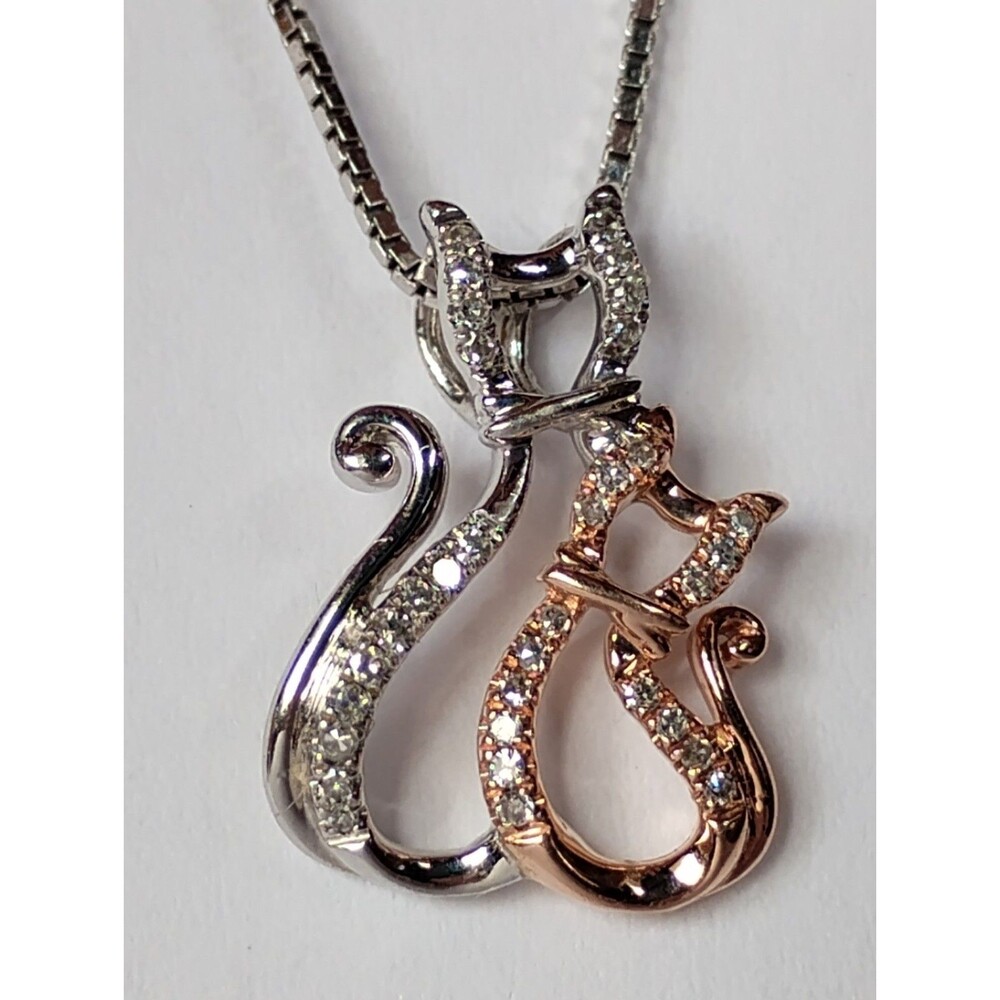 Mother & Child 10k Gold Diamond Cat Necklace Sterling Silver & 10K Gold 18"